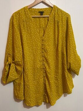 torrid Mustard Yellow Polka Dot Button-Front Blouse